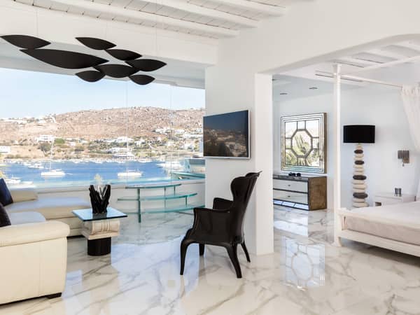 Kivotos Mykonos, Greece — Kivotos Mykonos - Signature Suite 130 with Private Glass Pool , bedroom