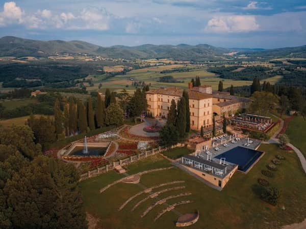 Castello di Casole, A Belmond Hotel, Tuscany, Italy — Castello di Casole, A Belmond Hotel, Tuscany - Bird-eye view of Belmond Castello di Casole