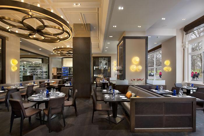 Mandarin Oriental Hyde Park, London, England — Mandarin Oriental Hyde Park, London - Dinner by Heston Blumenthal: Main dining room overlooking Hyde Park, on of The Royal Parks