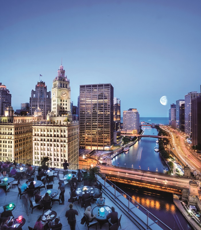 Trump International Hotel & Tower Chicago, United States — Trump International Hotel & Tower Chicago - Terrace 16 features a handsome and bustling indoor bar and dining room as well as seasonal outdoor seating on its idyllic terrace - all punctuated by br