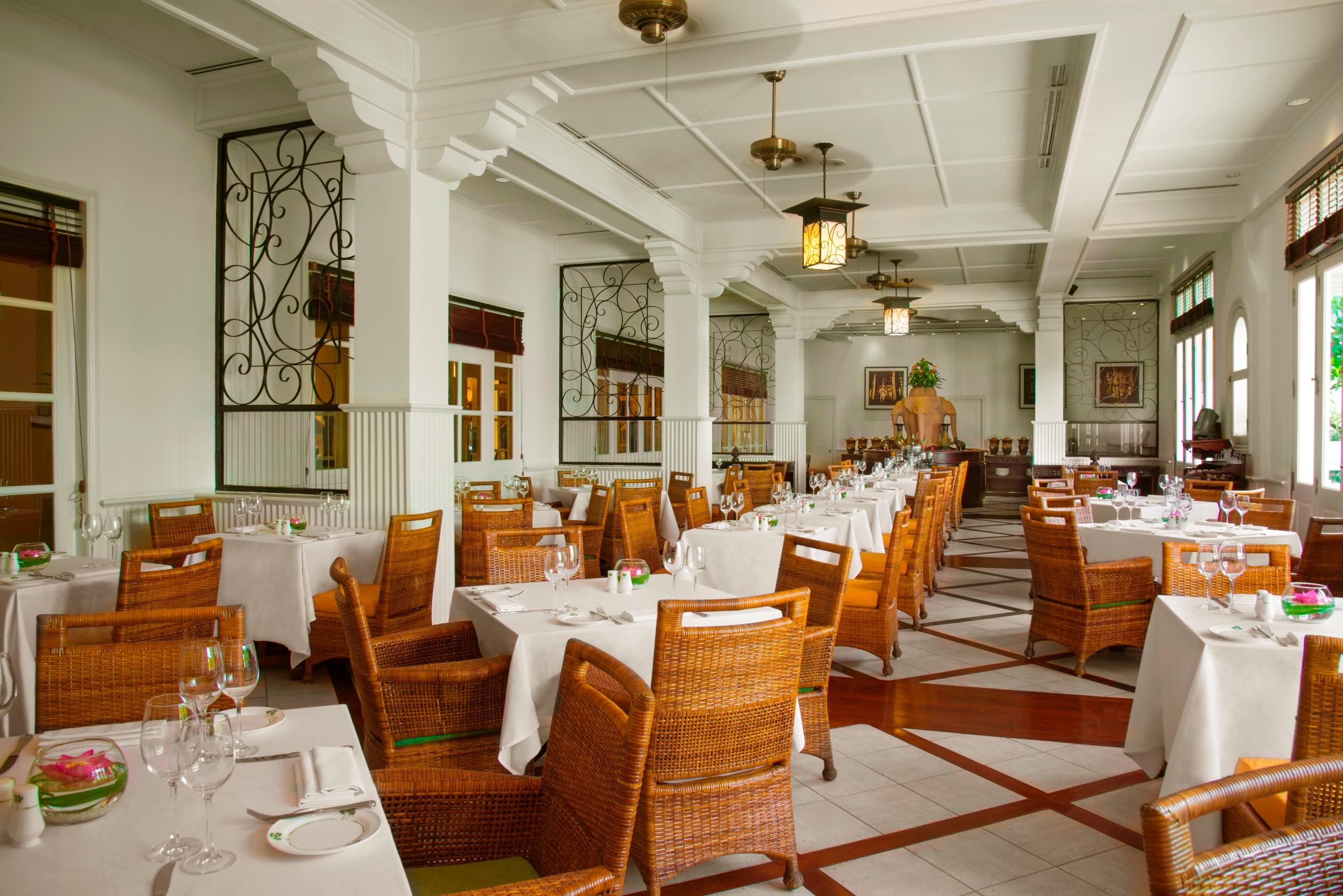 Raffles Grand Hotel d'Angkor, Cambodia — Raffles Grand Hotel d'Angkor - Cafe d'Angkor - champagne breakfast every morning