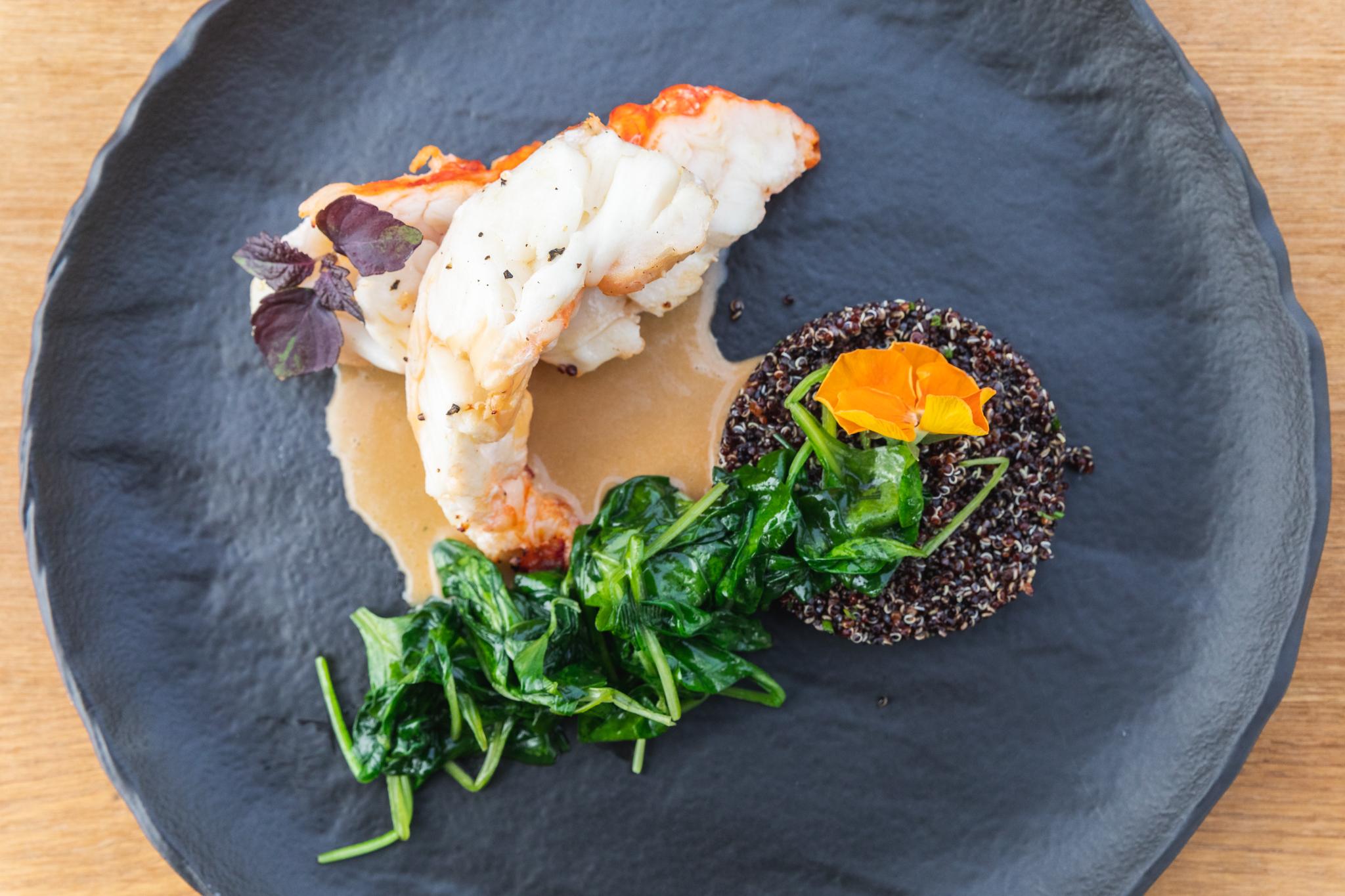 Mystique, a Luxury Collection Hotel, Santorini, Greece — Mystique, a Luxury Collection Hotel, Santorini - Lobster tail with black quinoa